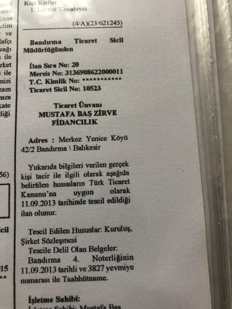 Fidan Üretici Belgesi